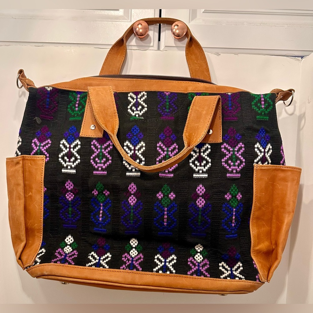 Nena & Co. Black & Tan MCDB Medium Convertible Day Bag with Multicolor Patterns